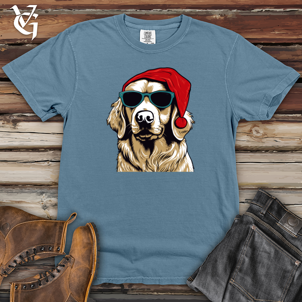 Viking Goods Santa Paws Golden Retriever Heavy Cotton Comfort Colors Tee Blue Jean / L