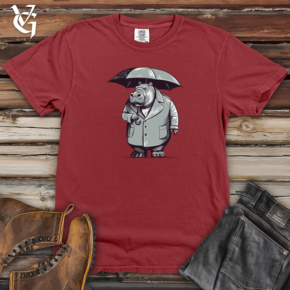 Viking Goods Hippopotamus River Drizzle Umbrella Haven Heavy Cotton Comfort Colors Tee Brick / L