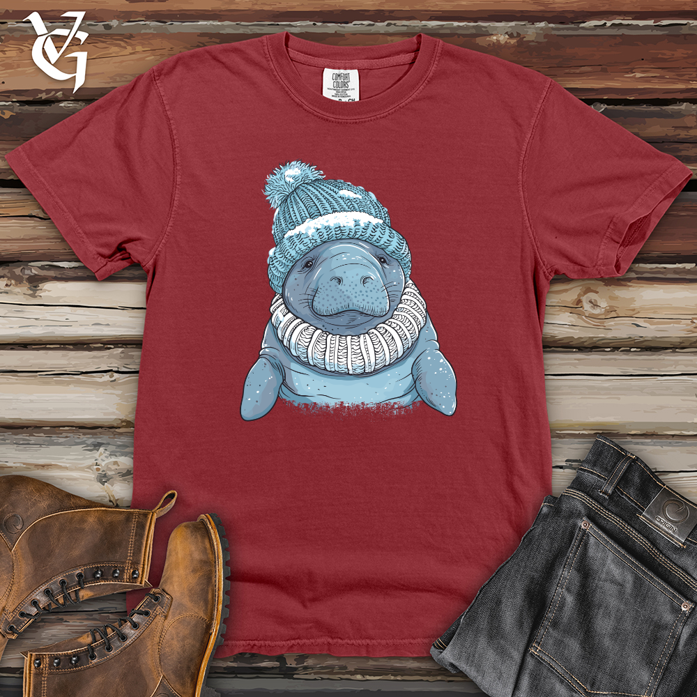 Viking Goods Manatee Winter Warmth Heavy Cotton Comfort Colors Tee Brick / L