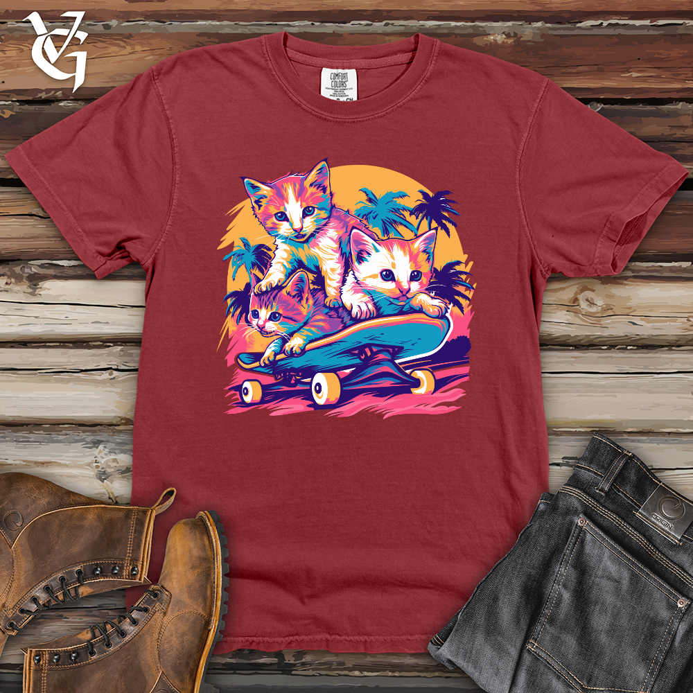 Viking Goods Skater Kittens Escape Heavy Cotton Comfort Colors Tee Brick / L