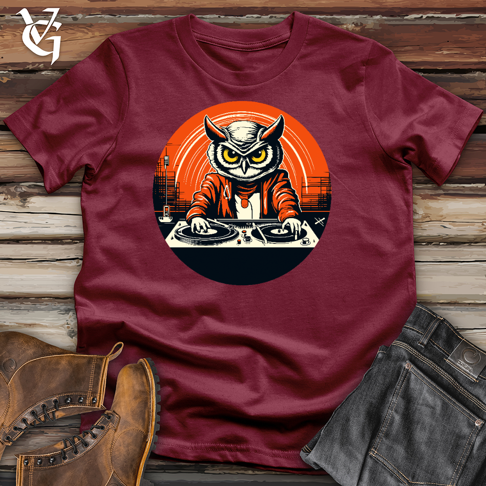 Viking Goods Dj Owl Making Techno Music Cotton Tee Cardinal / L
