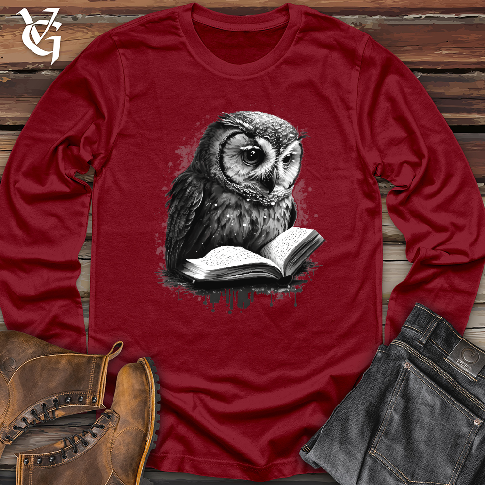Viking Goods Owl Reading Book Long Sleeve Cardinal / L