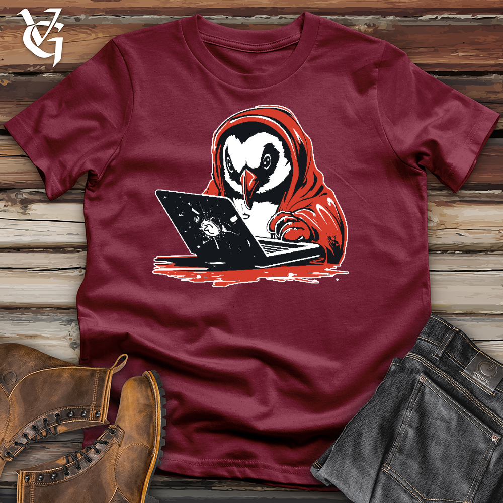Viking Goods Penguin Watching Laptop Cotton Tee Cardinal / L