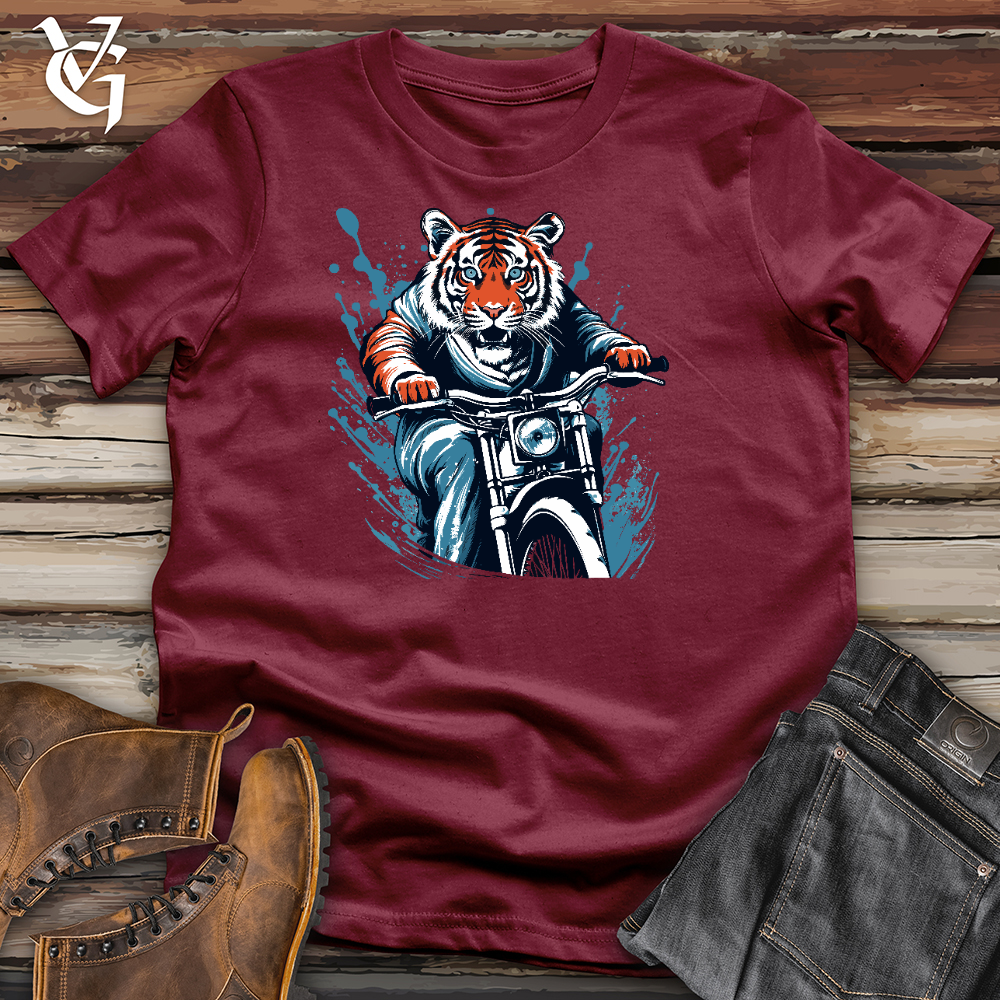 Viking Goods Tiger Riding On Motorbike Cotton Tee Cardinal / L