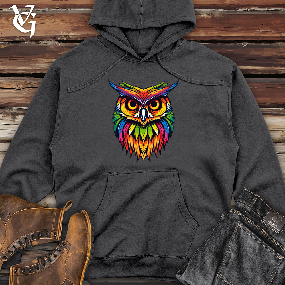 Viking Goods Colorful Nightwise Owl Midweight Hooded Sweatshirt Charcoal / L