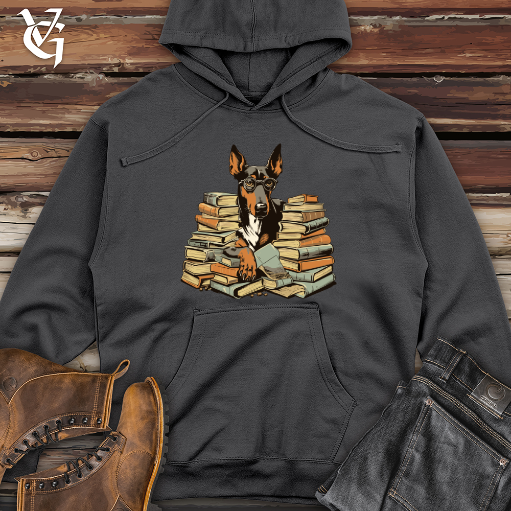 Viking Goods Doberman Bookworm Delight Midweight Hooded Sweatshirt Charcoal / L