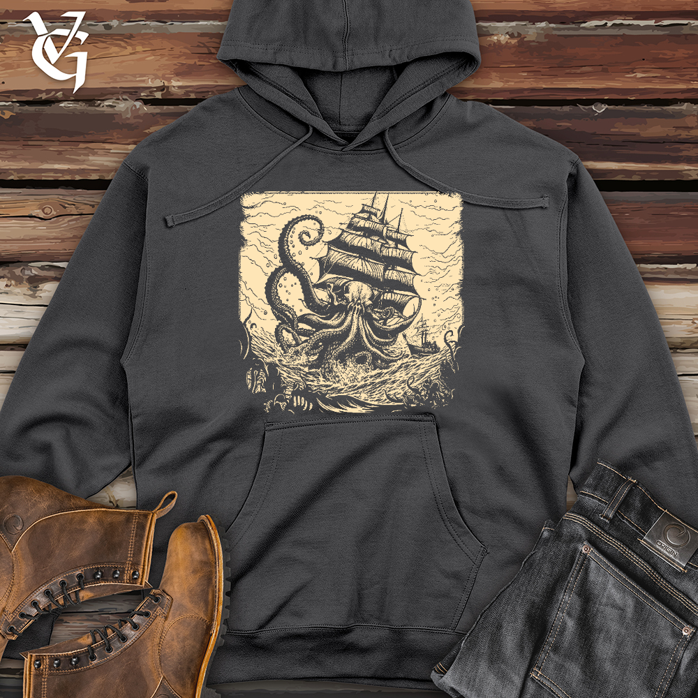 Viking Goods Kraken at Sea Midweight Hooded Sweatshirt Charcoal / L