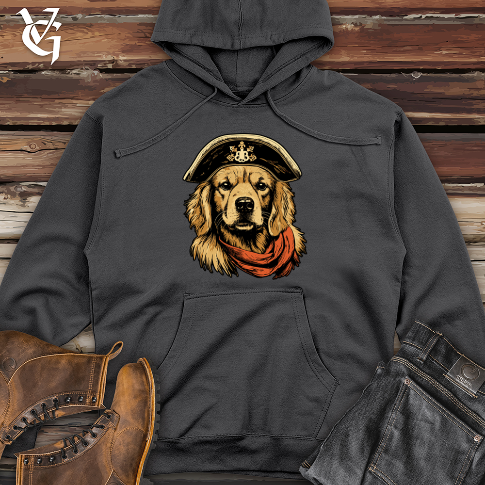 Viking Goods Pirate Pup Golden Retriever Midweight Hooded Sweatshirt Charcoal / L