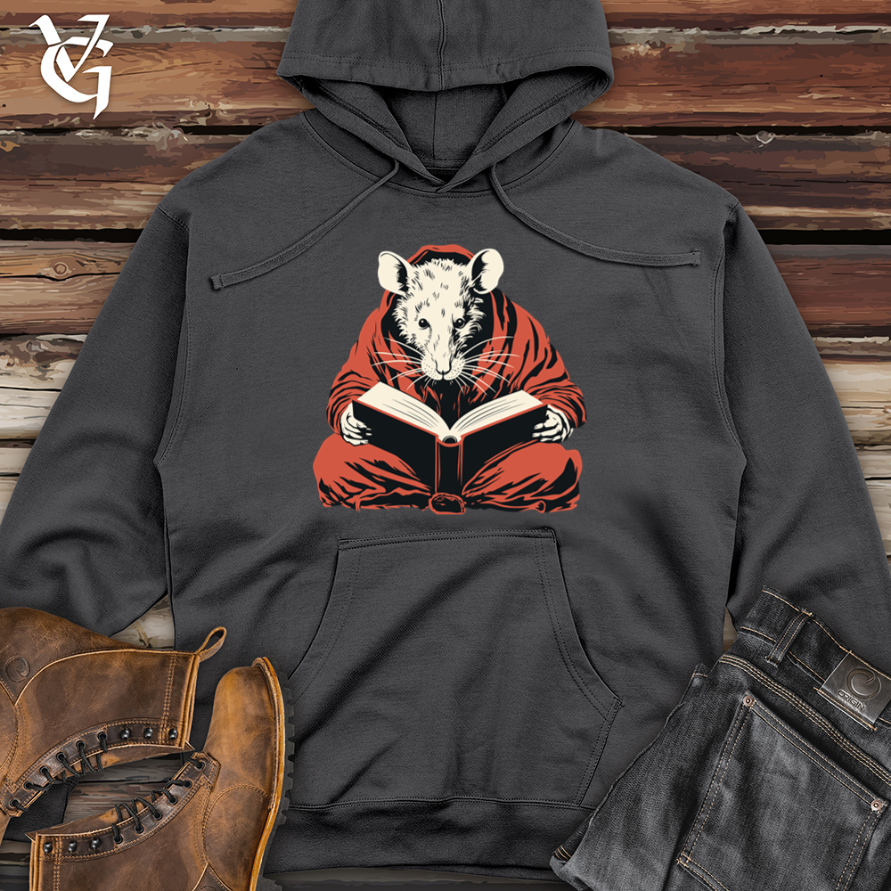 Viking Goods Rat Reading Book Midweight Hooded Sweatshirt Charcoal / L
