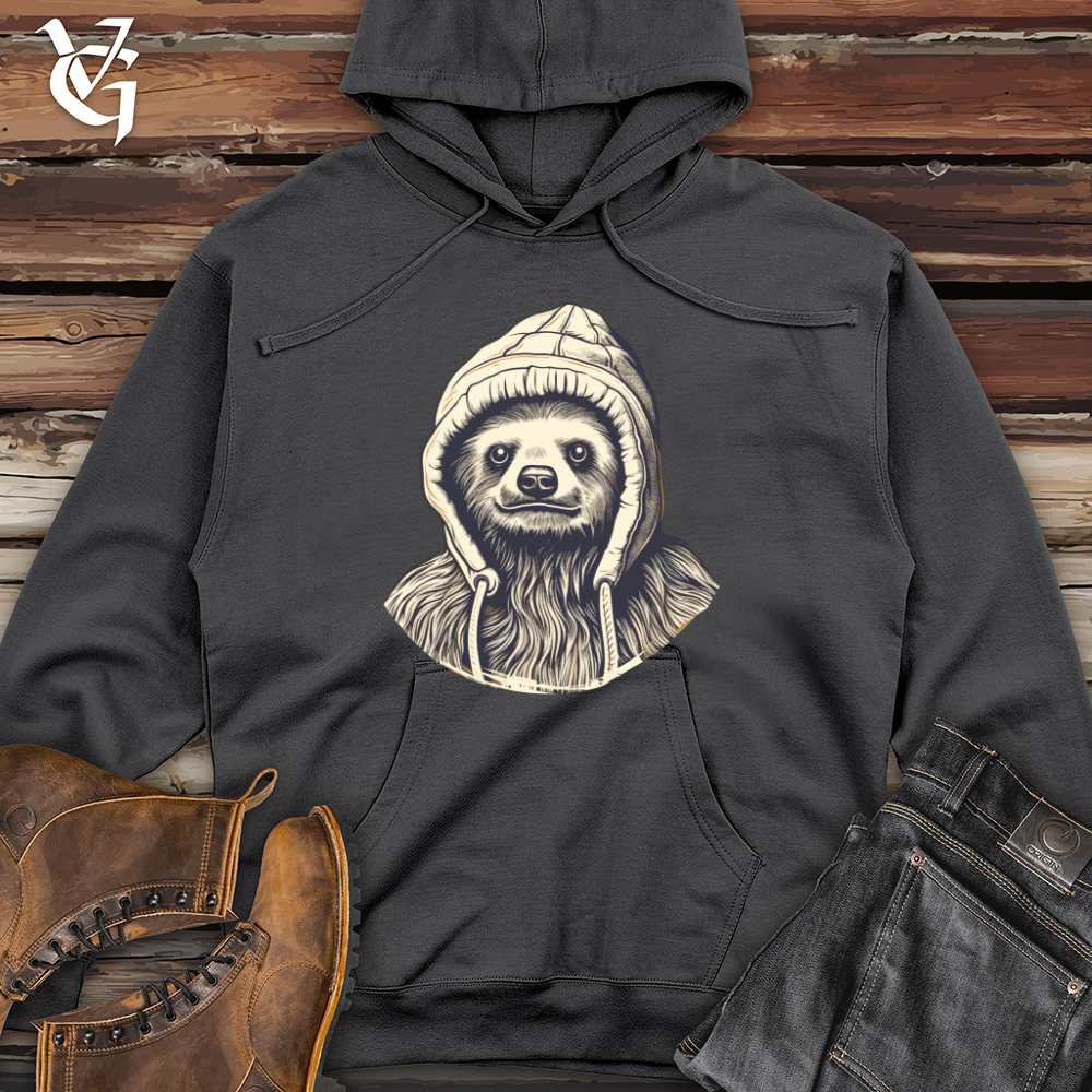 Viking Goods Retro Beanie Sloth Midweight Hooded Sweatshirt Charcoal / L