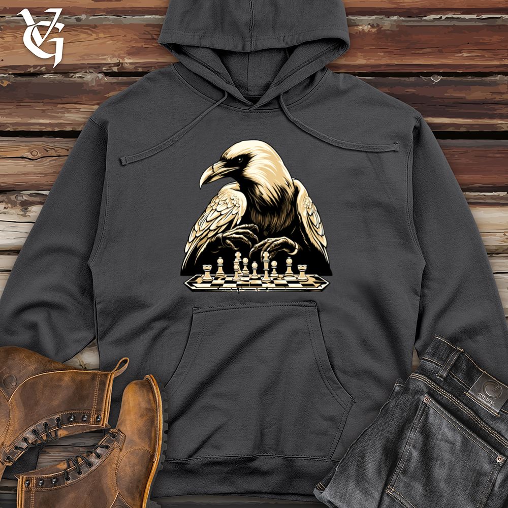 Viking Goods Strategizing Raven Chess Player Midweight Hooded Sweatshirt Charcoal / L
