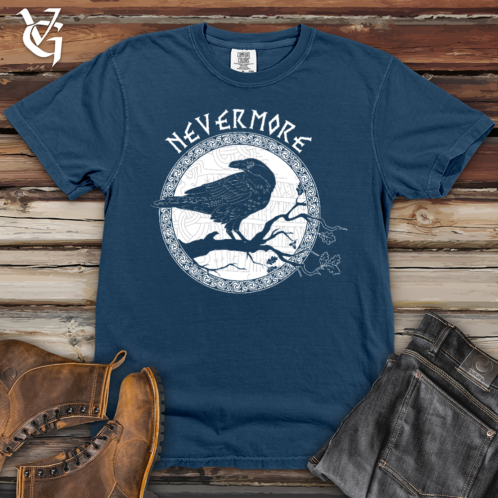 Viking Goods Nevermore White Winter Raven Heavy Cotton Comfort Colors Tee China Blue / L