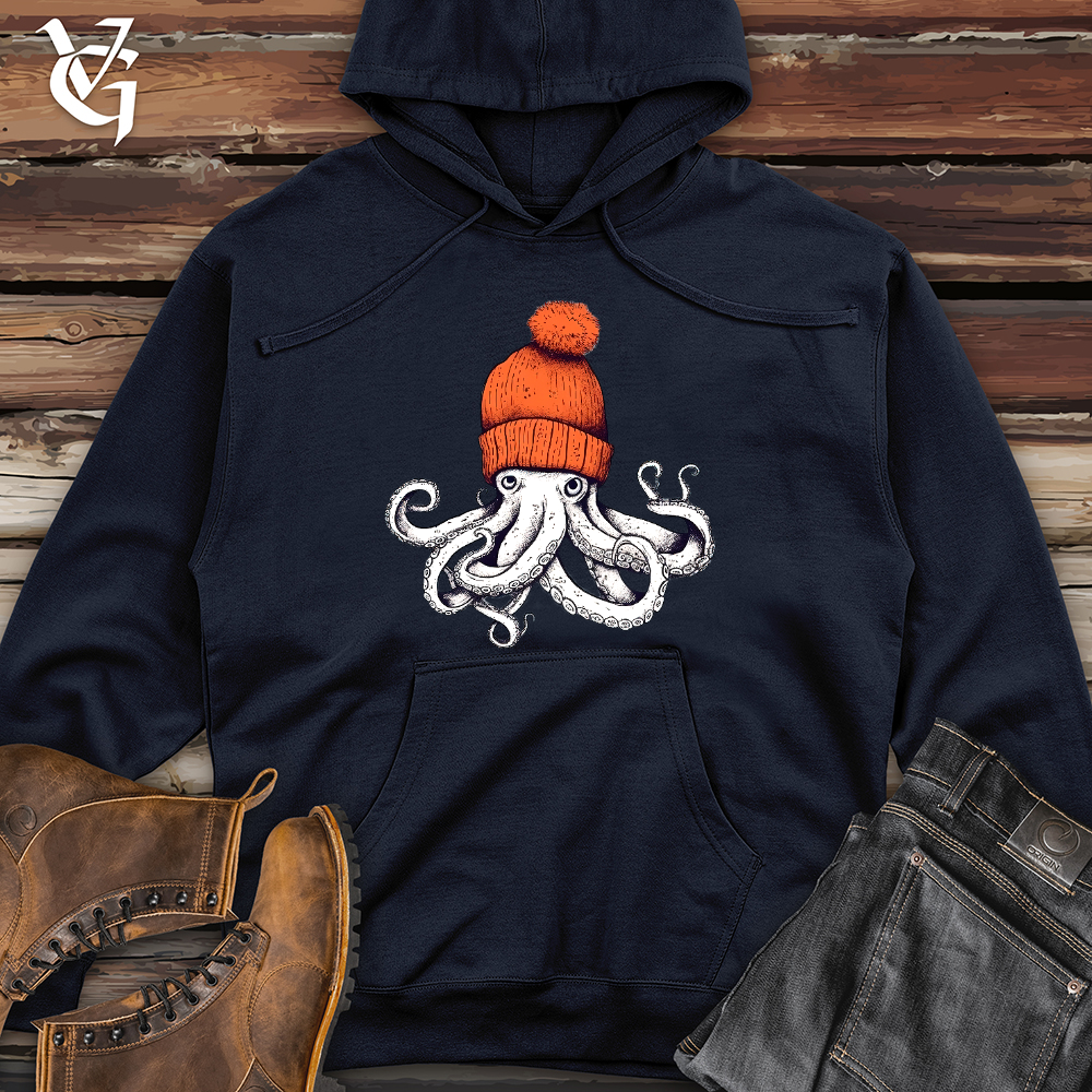 Viking Goods Octopus Orange Beanie Midweight Hooded Sweatshirt Classic Navy / L