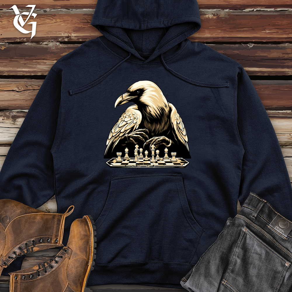 Viking Goods Strategizing Raven Chess Player Midweight Hooded Sweatshirt Classic Navy / L
