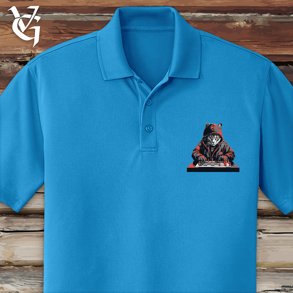 Viking Goods A Cat Playing Chess Polo Coastal Blue / L
