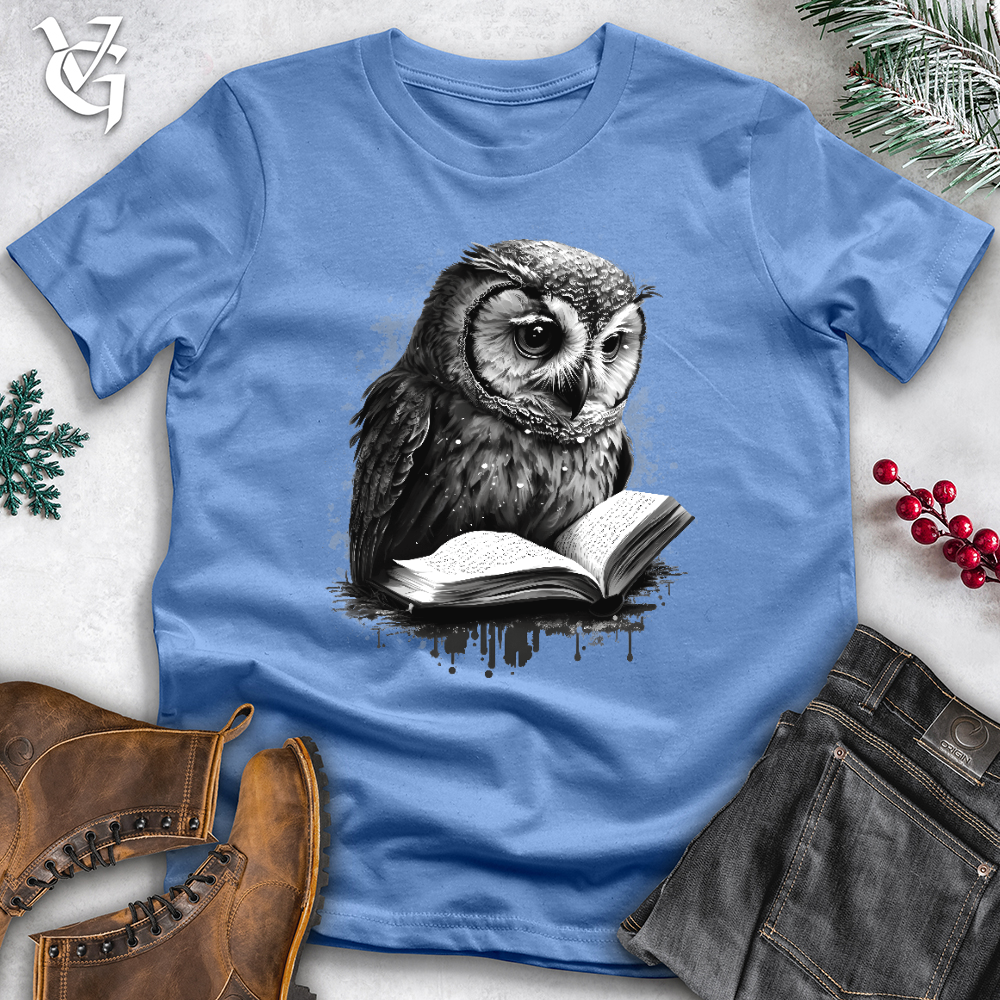 Viking Goods Owl Reading Book Cotton Tee Columbia Blue / L