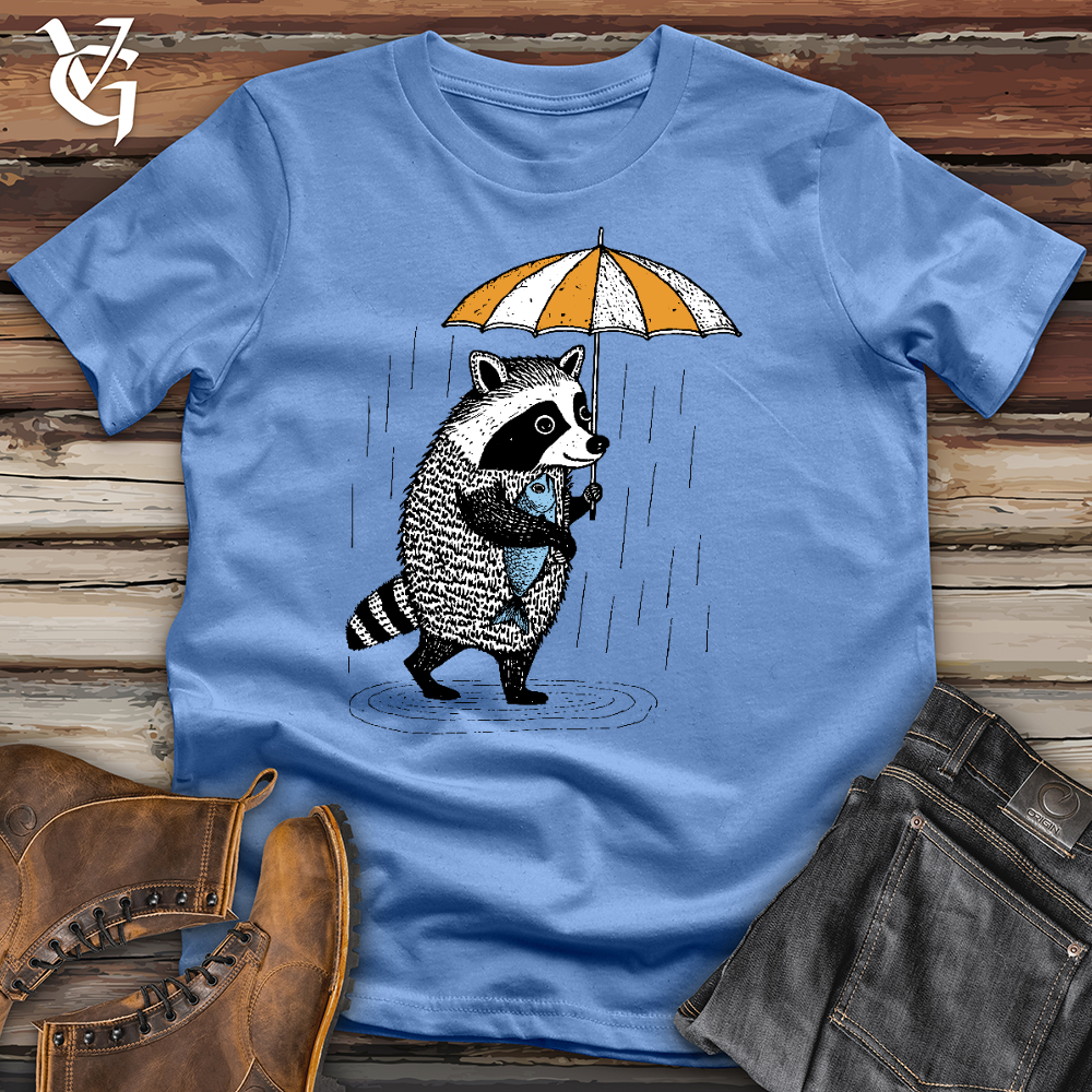 Viking Goods Raccoon In The Rain Cotton Tee Columbia Blue / L