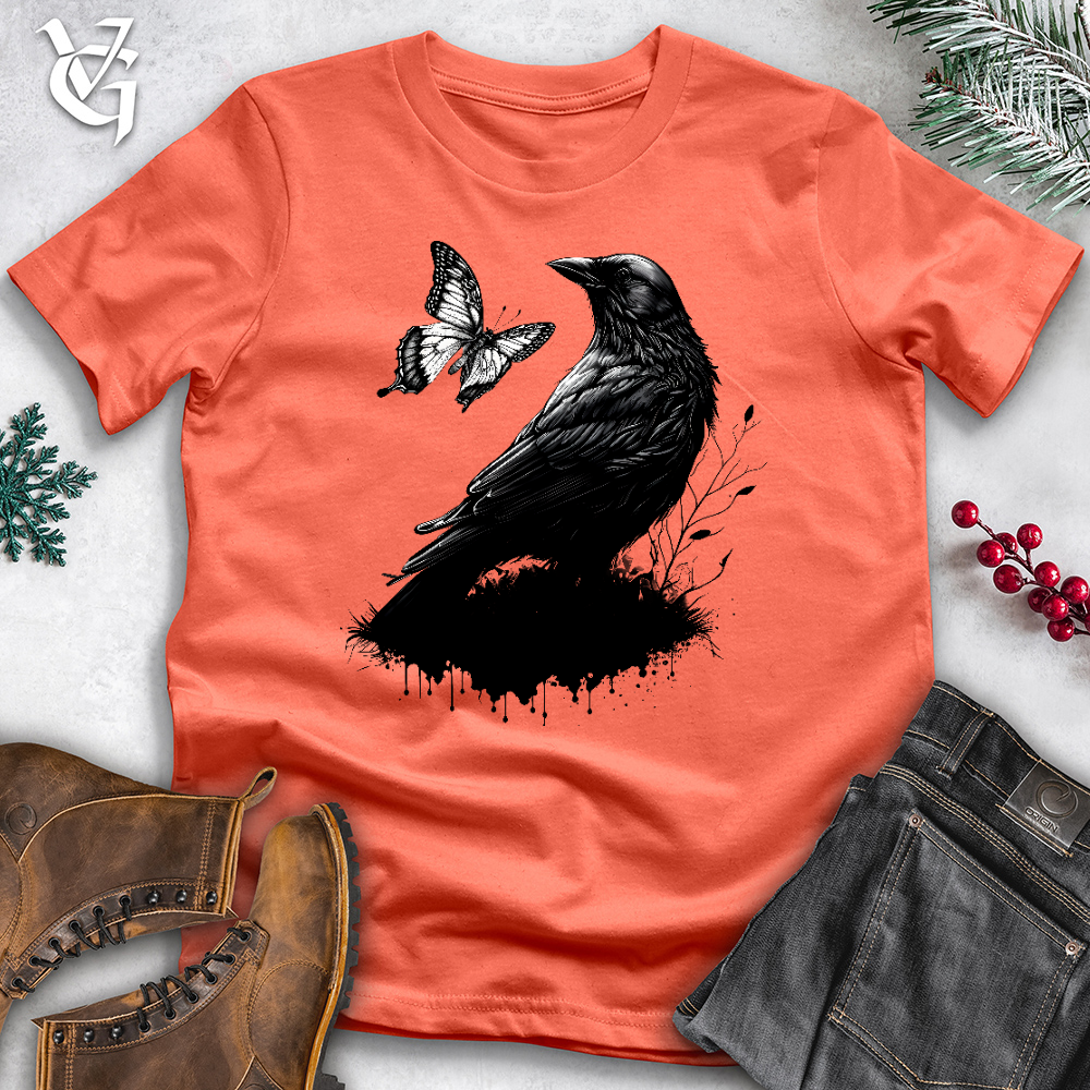 Viking Goods Raven and Butterfly Cotton Tee Coral / L