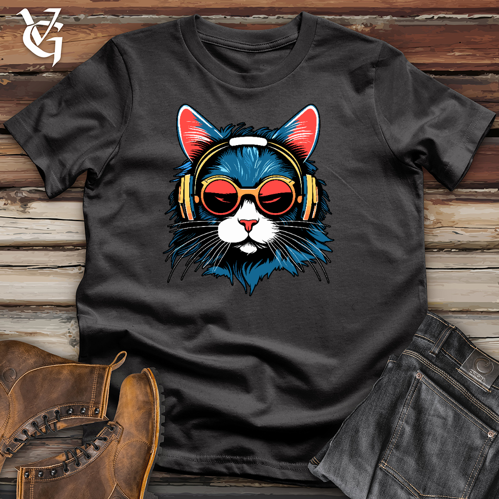 Viking Goods A Cat Wearing Sunglasses and Headphone Cotton Tee Dark Grey / L