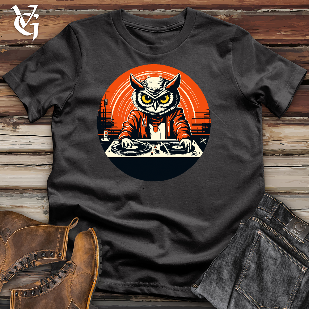 Viking Goods Dj Owl Making Techno Music Cotton Tee Dark Grey / L