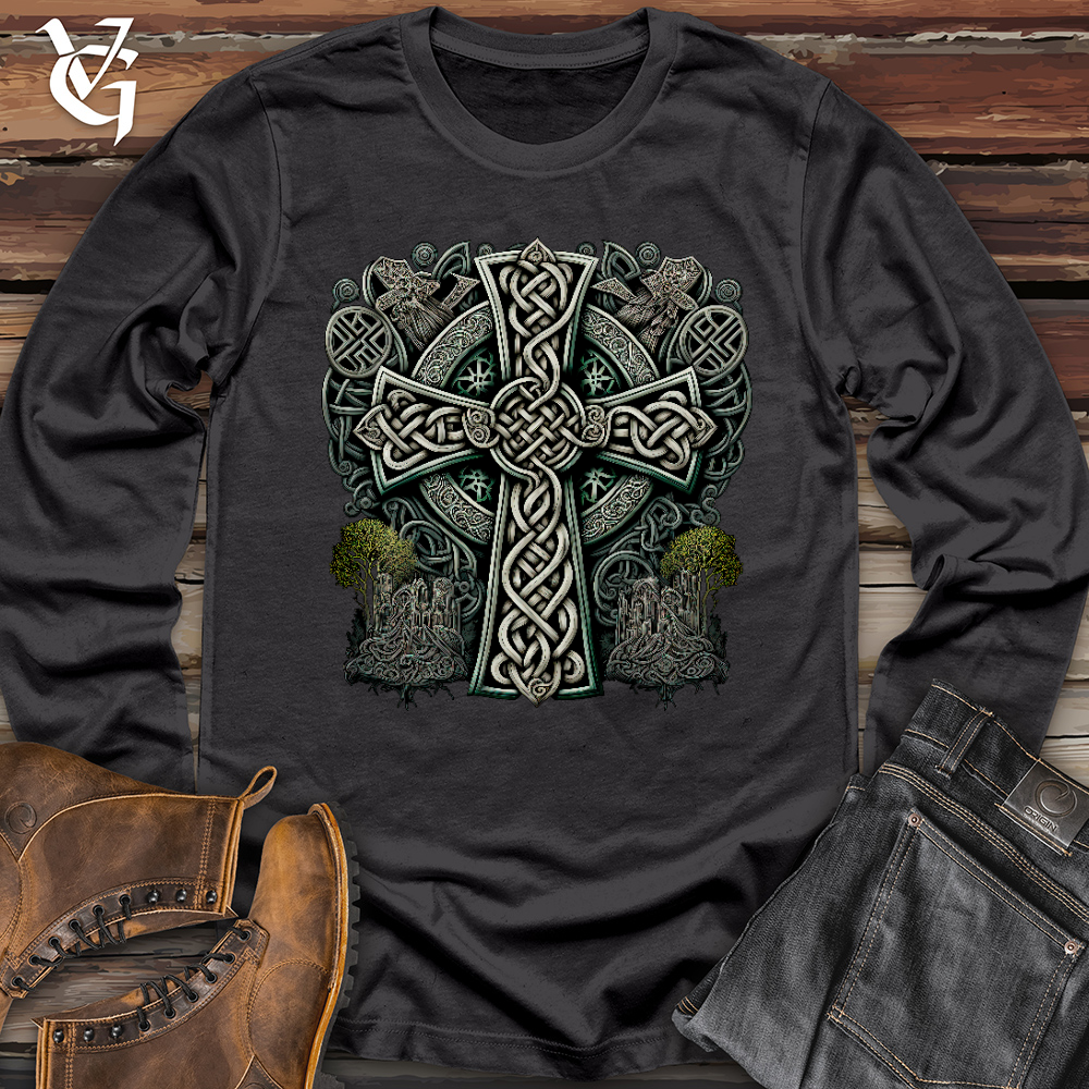 Viking Goods Metallic Celtic Crosses Long Sleeve Dark Grey / L