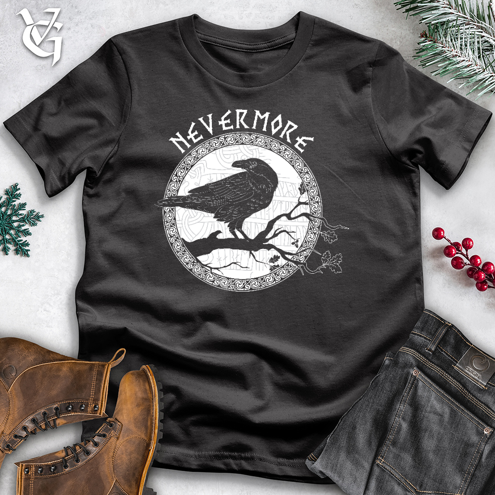 Viking Goods Nevermore White Winter Raven Cotton Tee Dark Grey / L