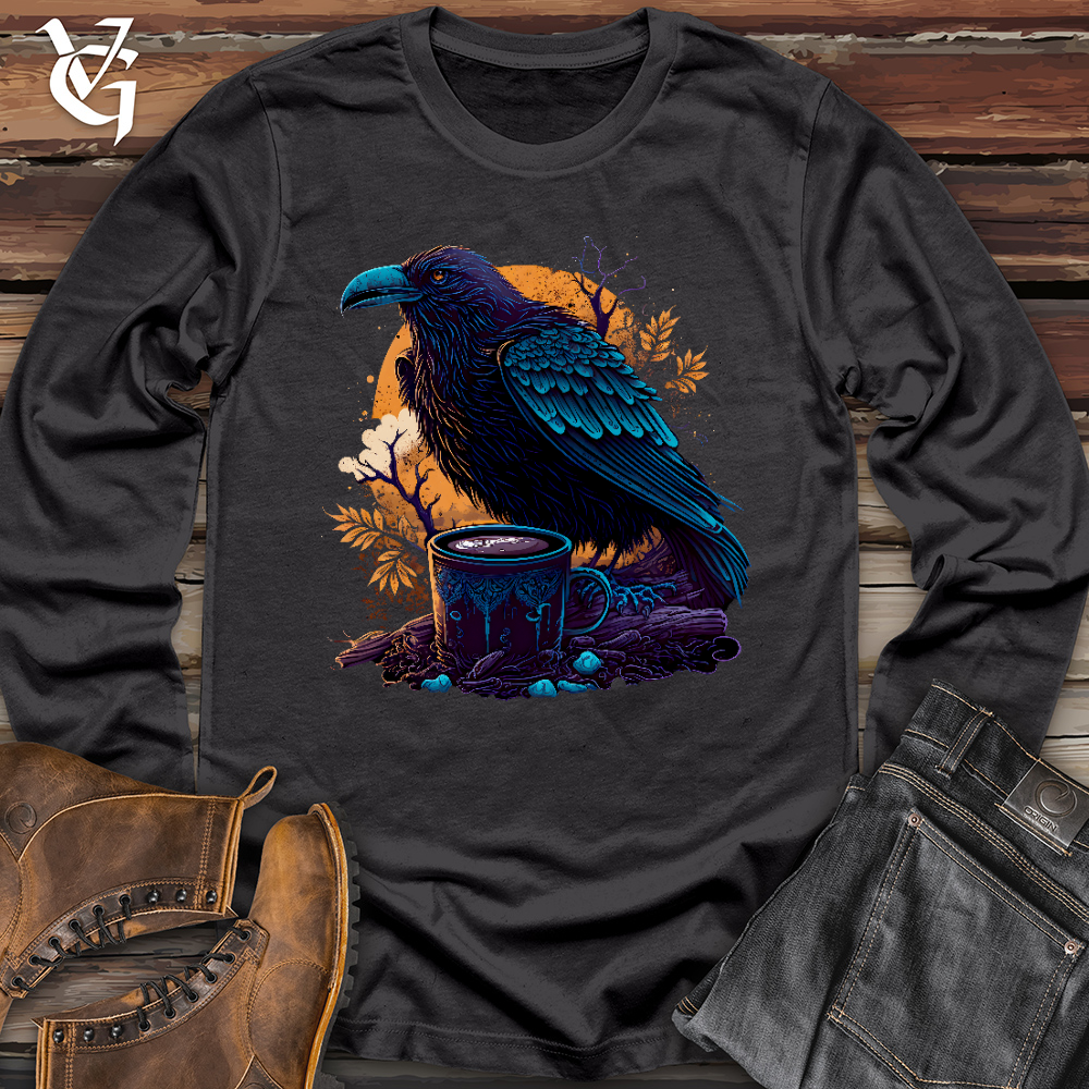 Viking Goods Raven Drinking Coffee Long Sleeve Dark Grey / L