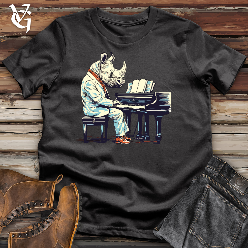 Viking Goods Rhinoceros Playing Piano Cotton Tee Dark Grey / L