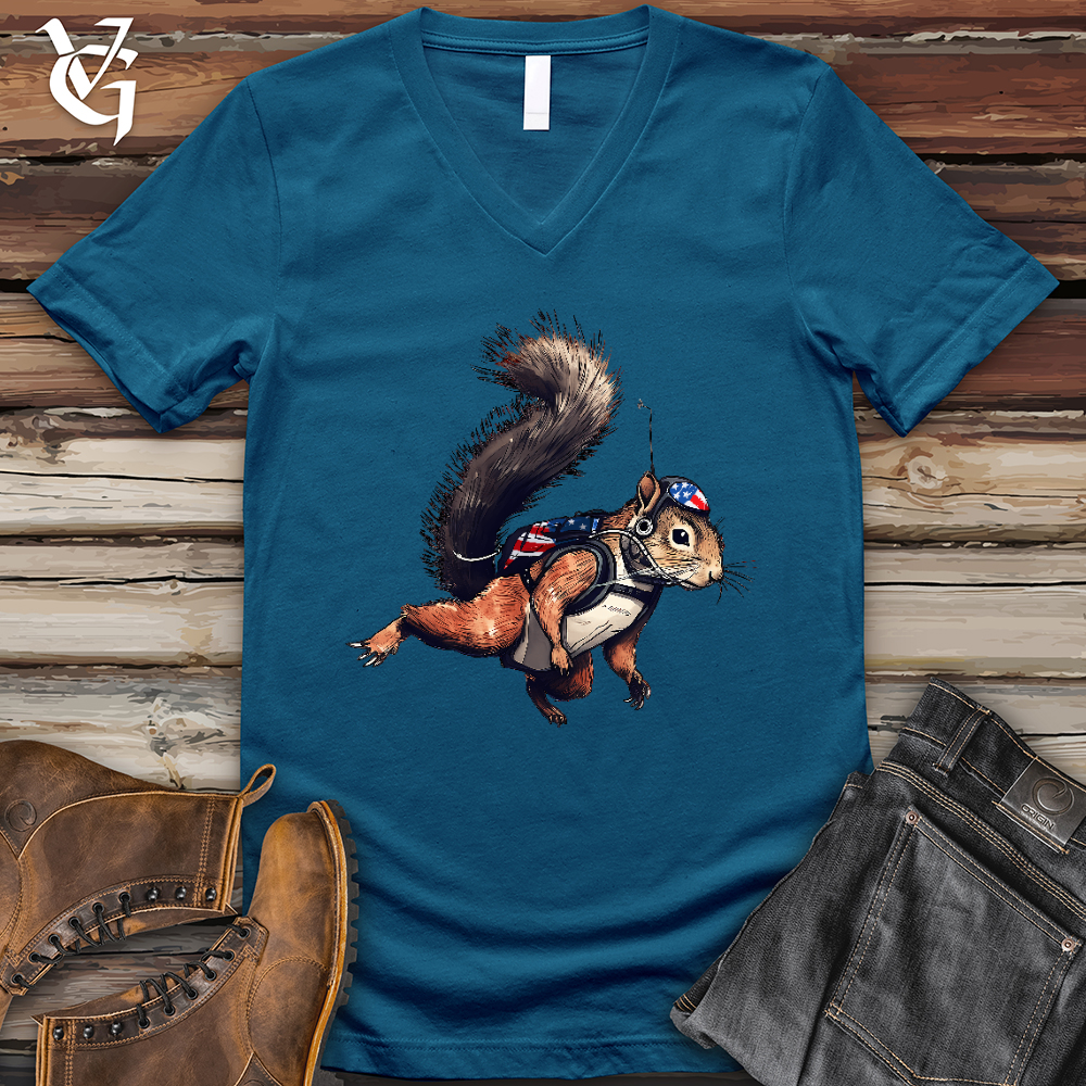 Viking Goods American Skydiving Squirrel V-Neck Tee Deep Teal / L