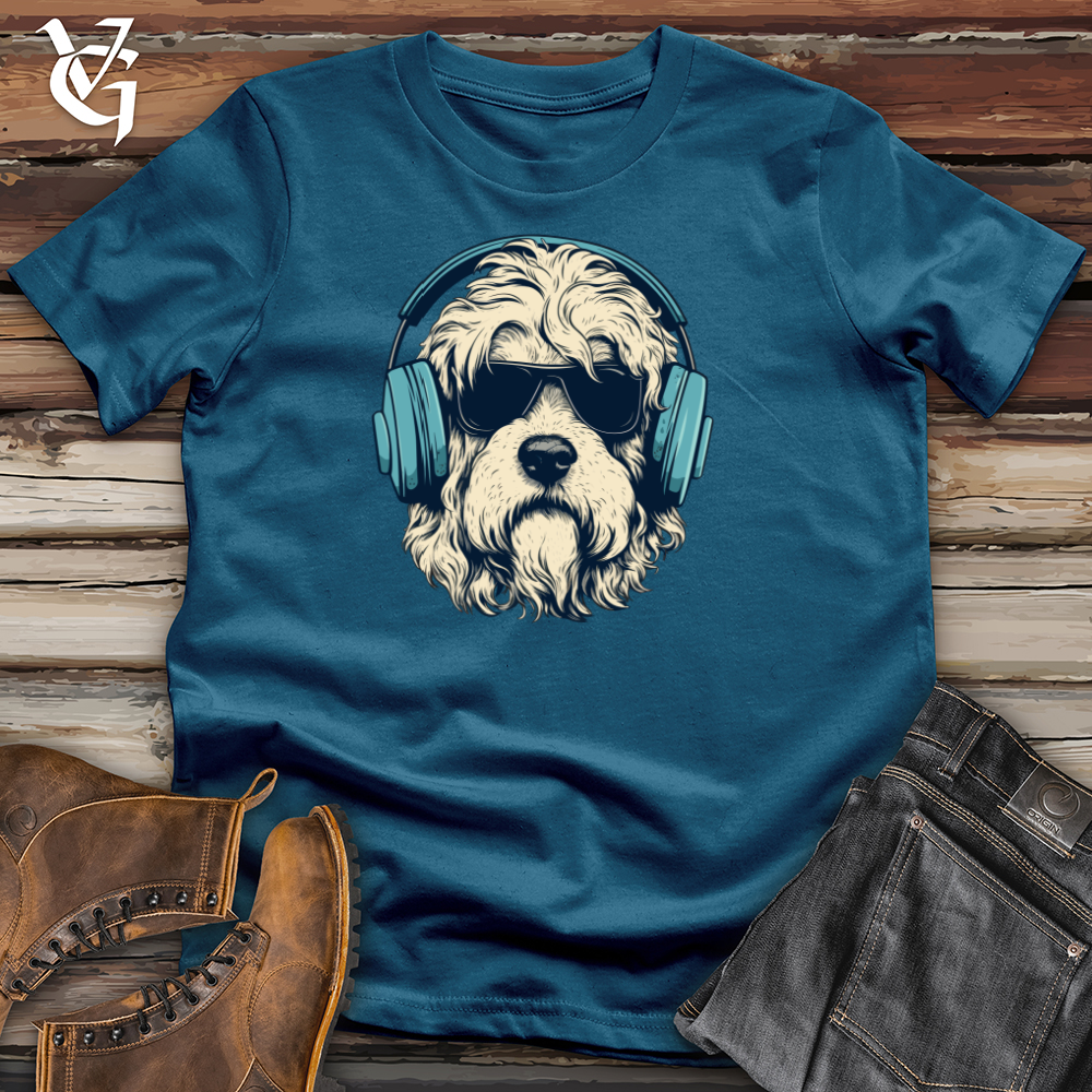 Viking Goods Headphone Rocking Doodle Pooch Cotton Tee Deep Teal / L