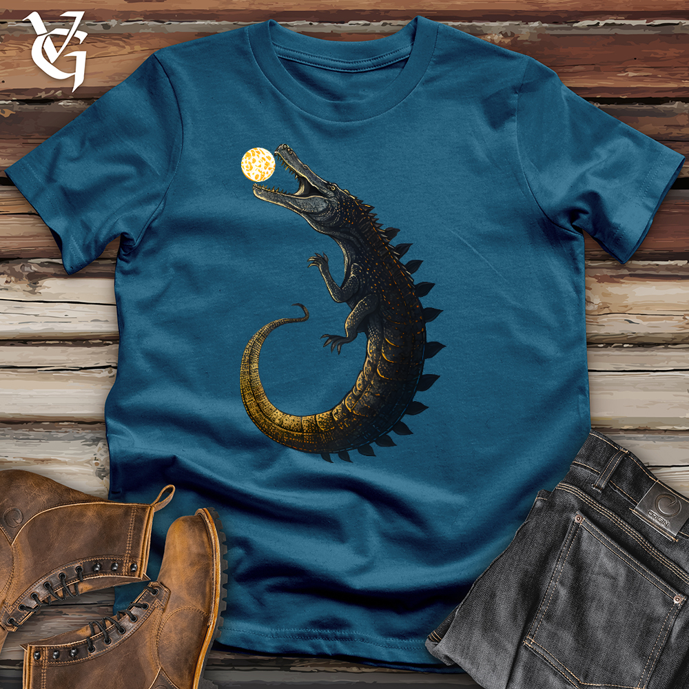 Viking Goods Moon Grabbing Crocodile Cotton Tee Deep Teal / L
