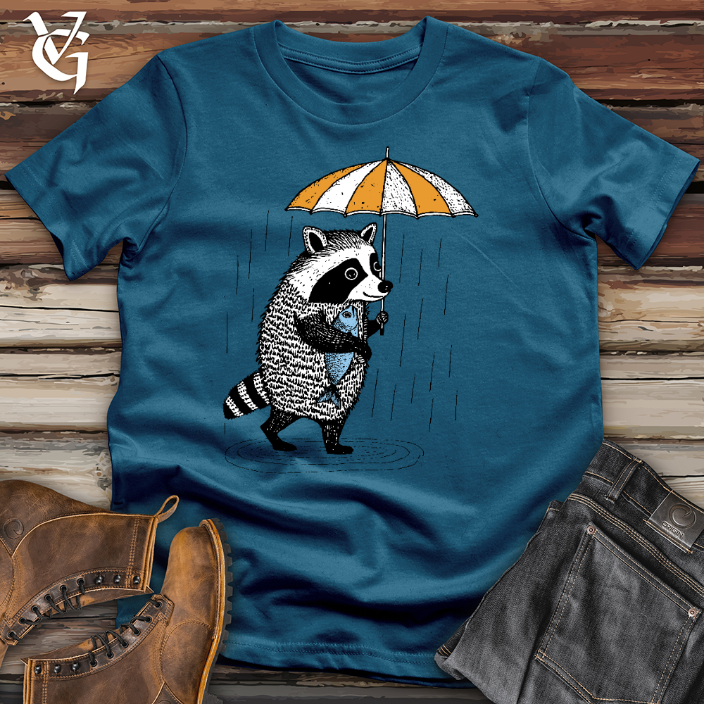 Viking Goods Raccoon In The Rain Cotton Tee Deep Teal / L