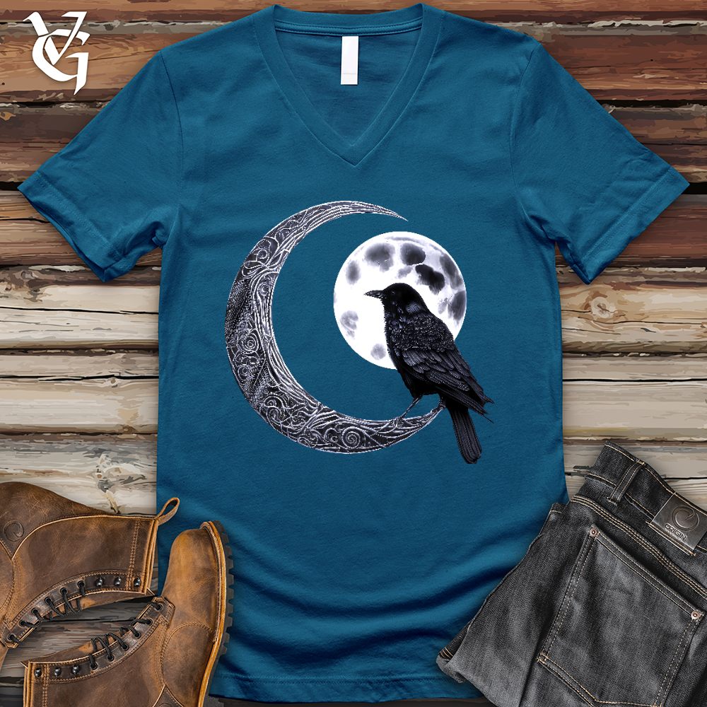 Viking Goods Raven & Moon Negotiations V- Neck Tee Deep Teal / L