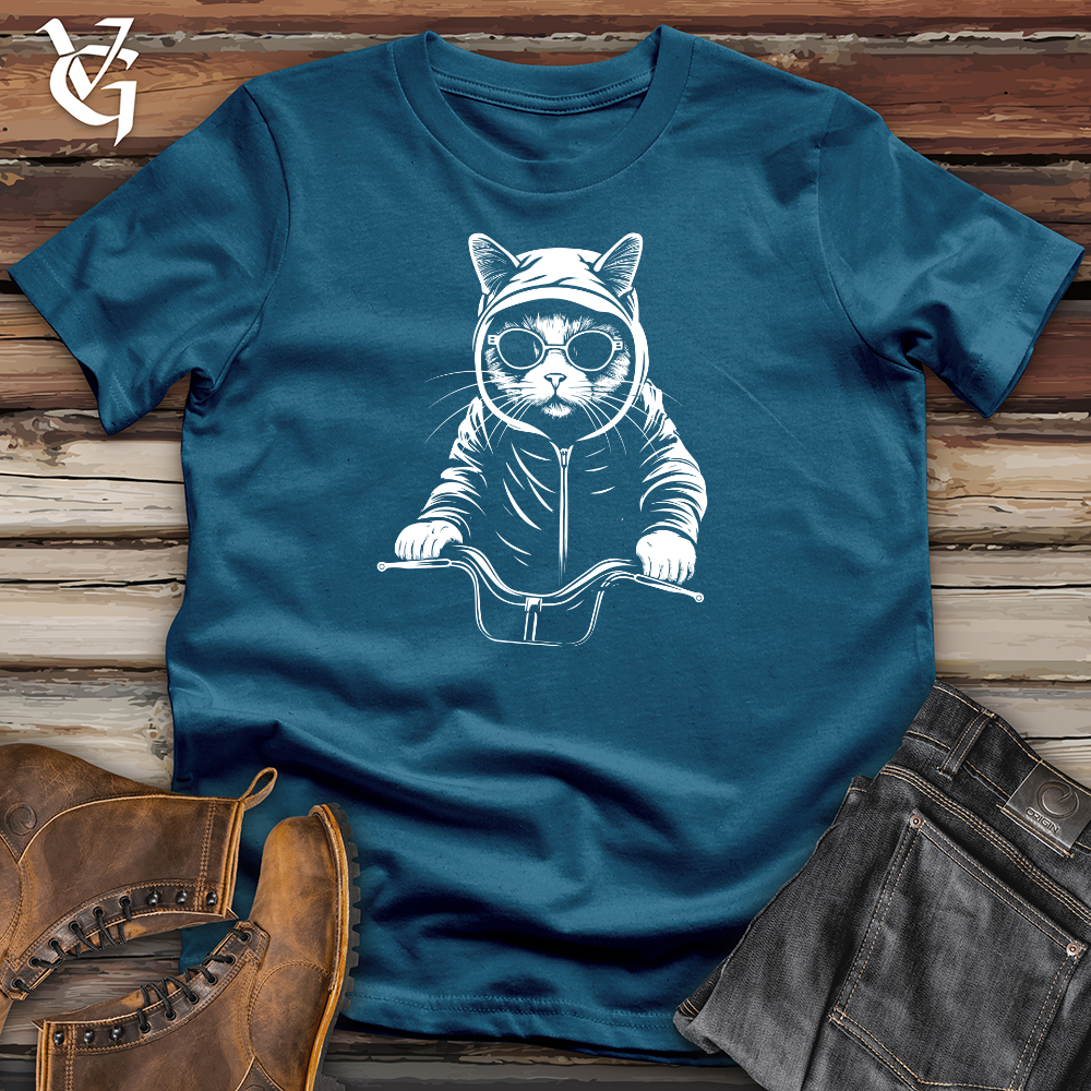 Viking Goods Retro Cycle Cat Cotton Tee Deep Teal / L