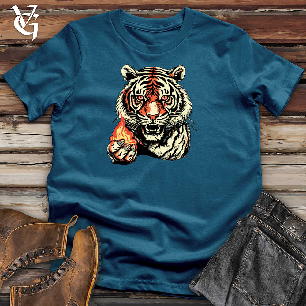 Viking Goods Retro Fire Tiger Cotton Tee Deep Teal / L