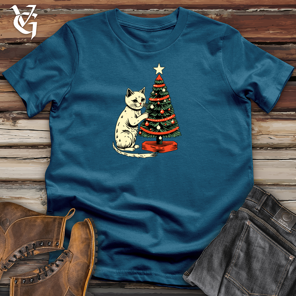 Viking Goods Retro Tree Trimming Cat Cotton Tee Deep Teal / L