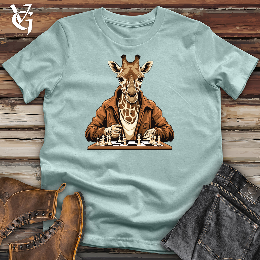 Viking Goods Giraffe Playing Chess Cotton Tee Dusty Blue / L