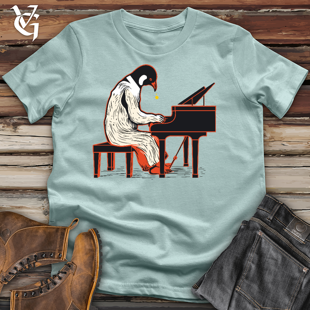 Viking Goods Penguin Playing Piano Cotton Tee Dusty Blue / L