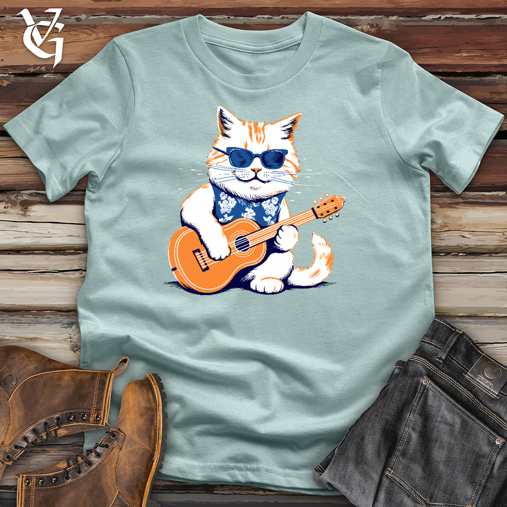 Viking Goods Ukulele Cat Serenade Cotton Tee Dusty Blue / L