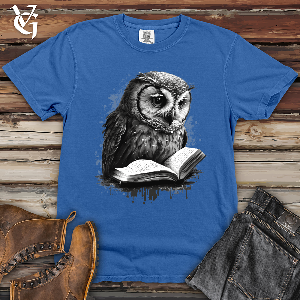 Viking Goods Owl Reading Book Heavy Cotton Comfort Colors Tee Flo Blue / L