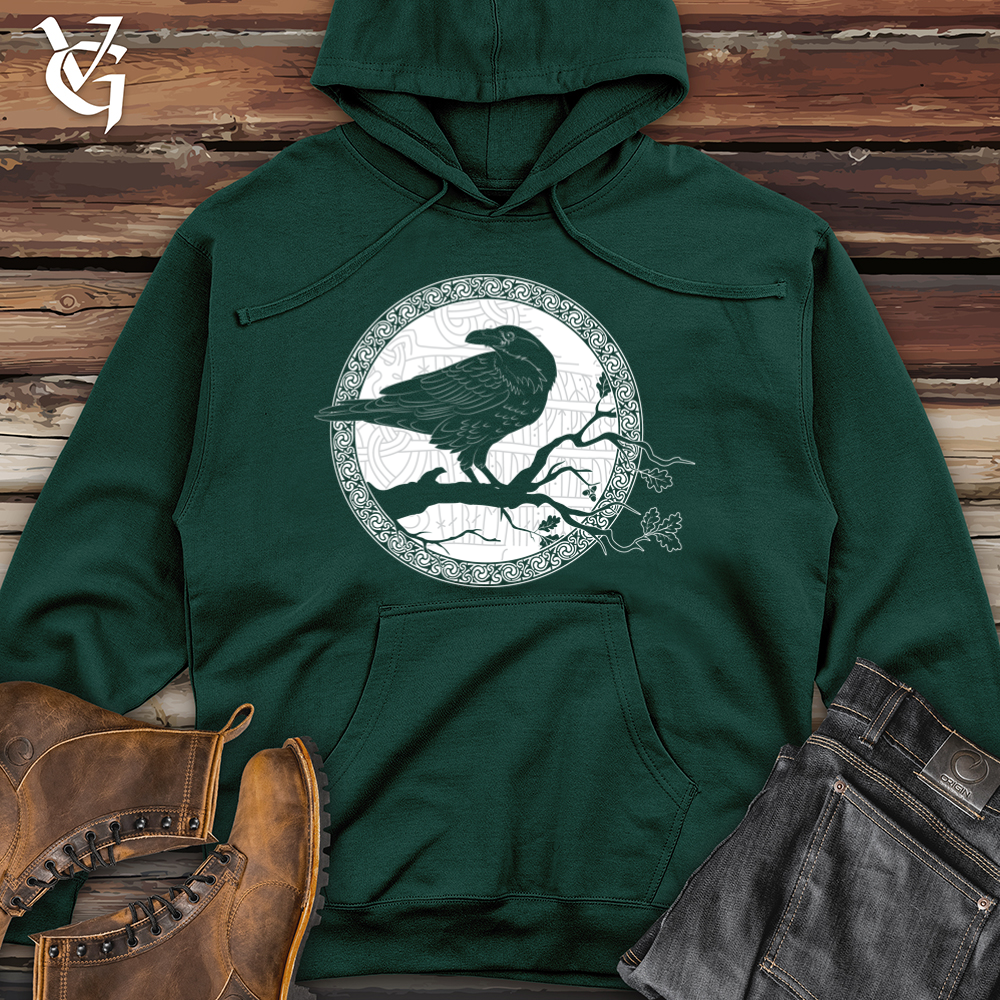 Viking Goods White Winter Raven Midweight Hooded Sweatshirt Forest Green / L