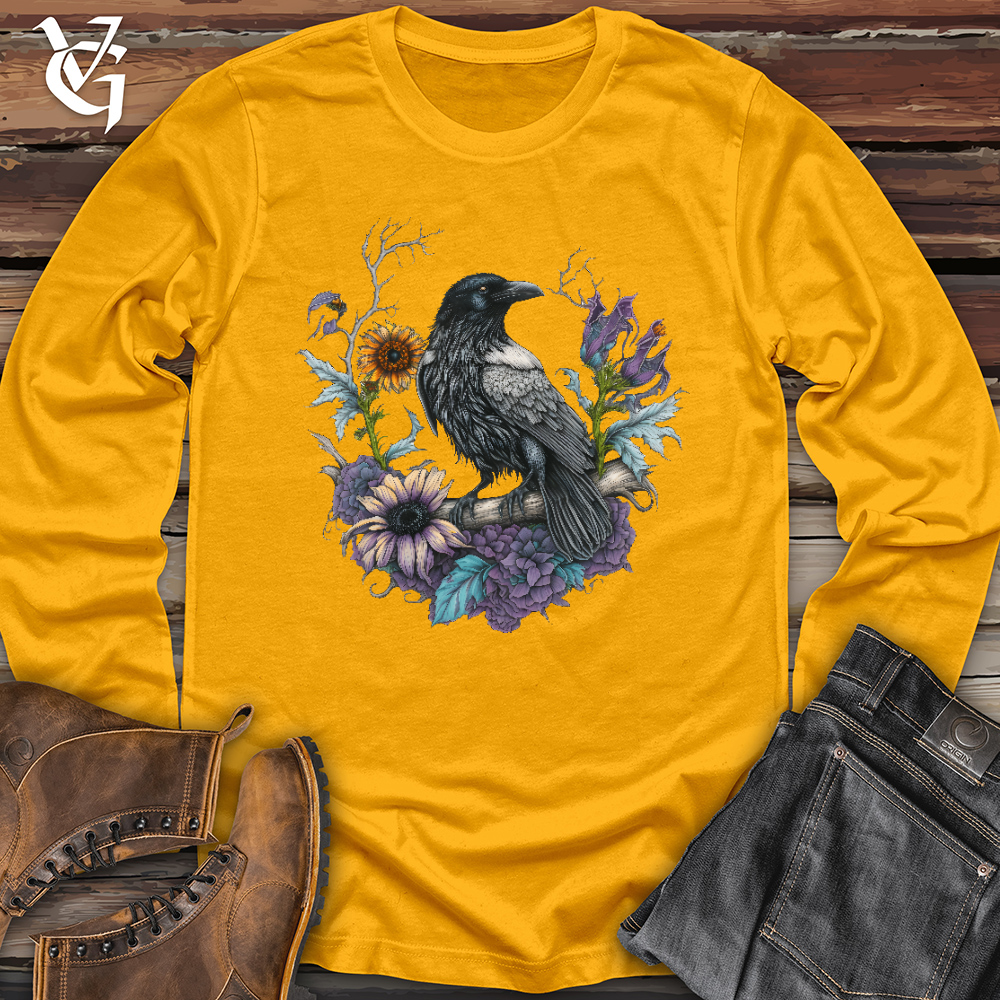 Viking Goods Flower Wreath Raven Long Sleeve Gold / L