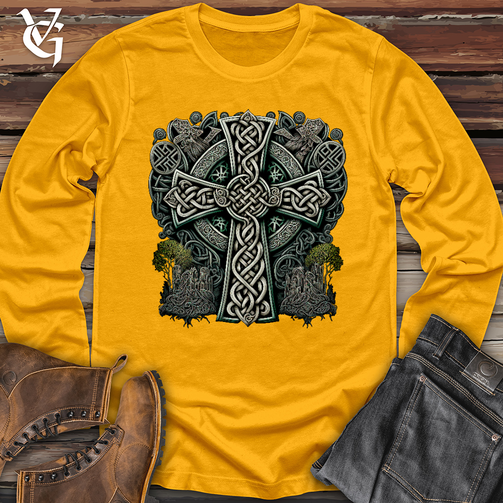 Viking Goods Metallic Celtic Crosses Long Sleeve Gold / L