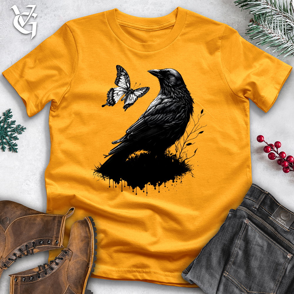 Viking Goods Raven and Butterfly Cotton Tee Gold / L