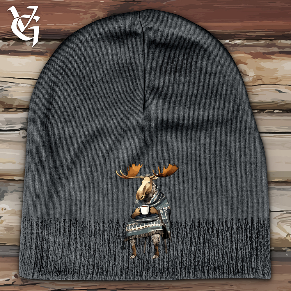 Viking Goods Coffee Drinking Moose Cotton Beanie Graphite