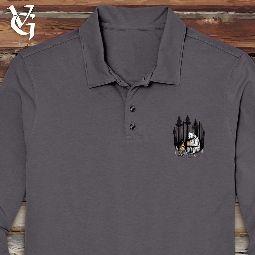 Viking Goods Bear Happy Hour Long Sleeve Polo Graphite / L