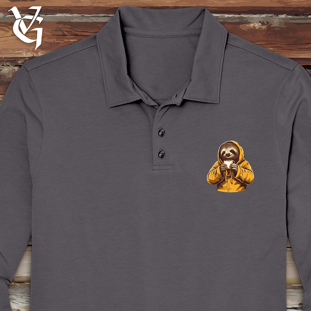 Viking Goods Sloth Coffee Long Sleeve Polo Graphite / L