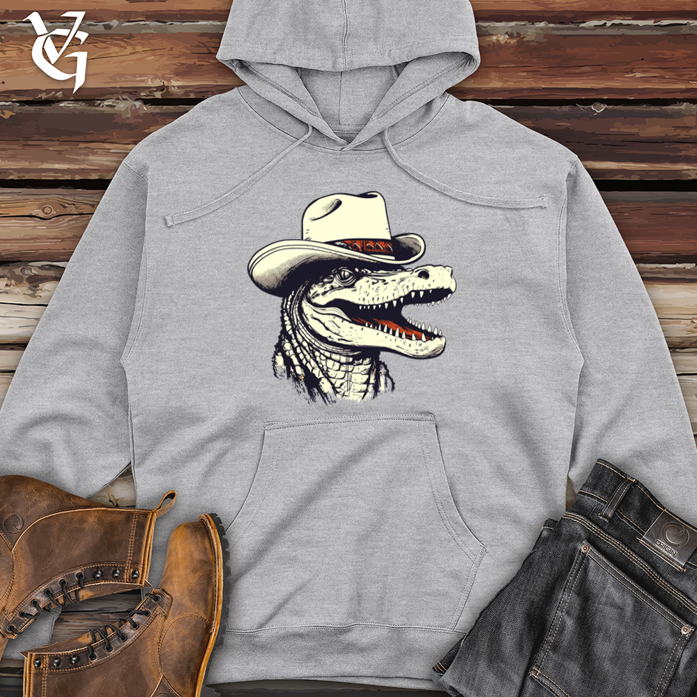 Viking Goods Crocodile Marshland Cowboy Swagger Midweight Hooded Sweatshirt Grey Heather / L