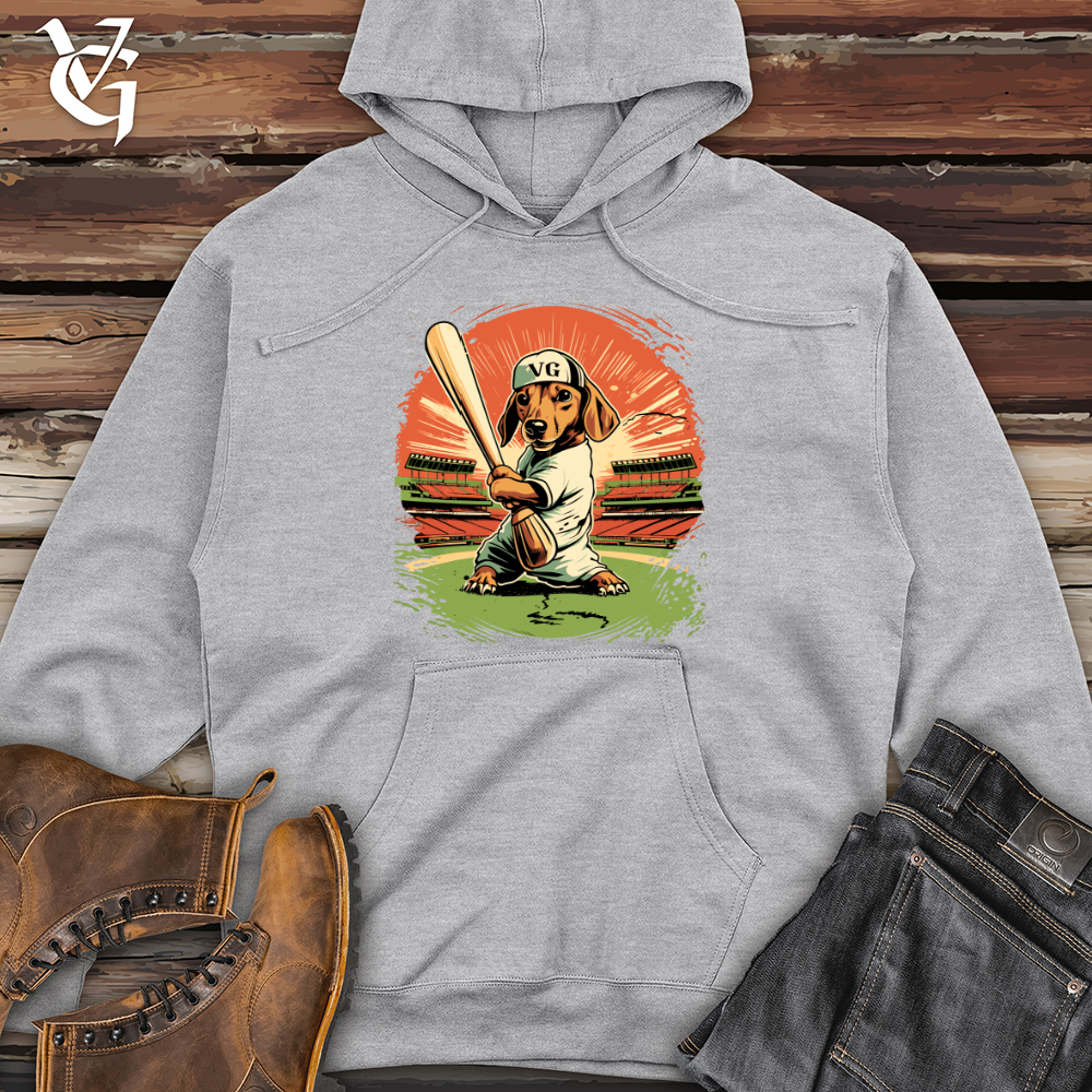 Viking Goods Dachshund Baseball Slugger Midweight Hooded Sweatshirt Grey Heather / L