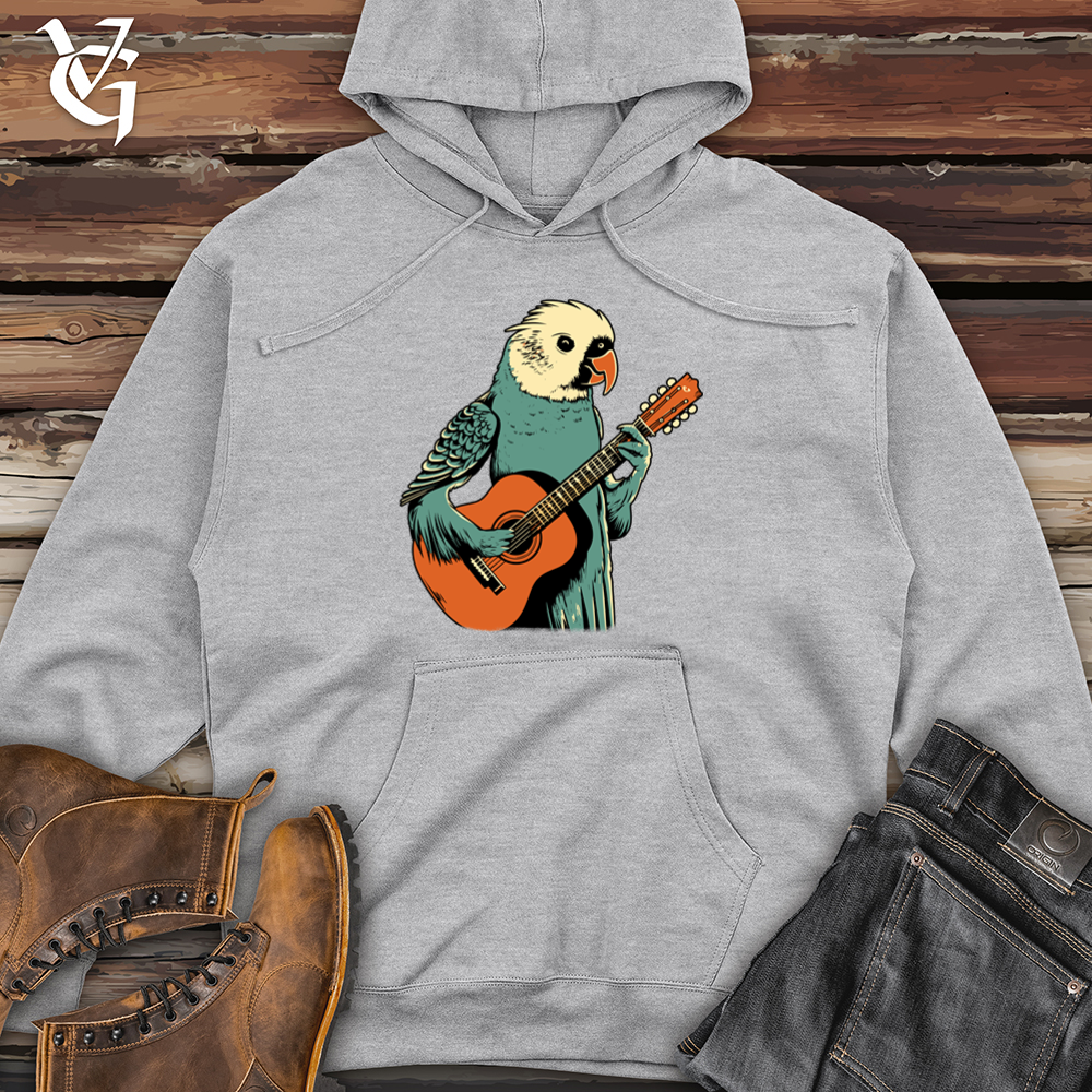 Viking Goods Parakeet Strumming Guitar Midweight Hooded Sweatshirt Grey Heather / L
